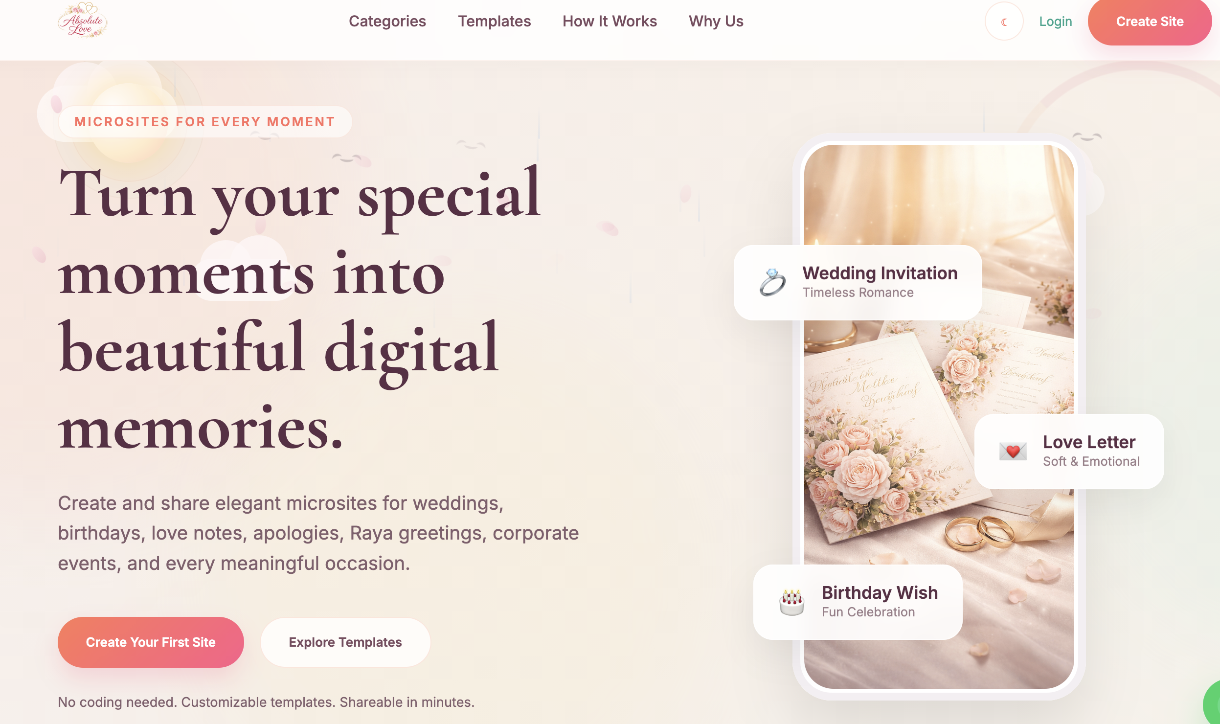 Absolute Love web application interface