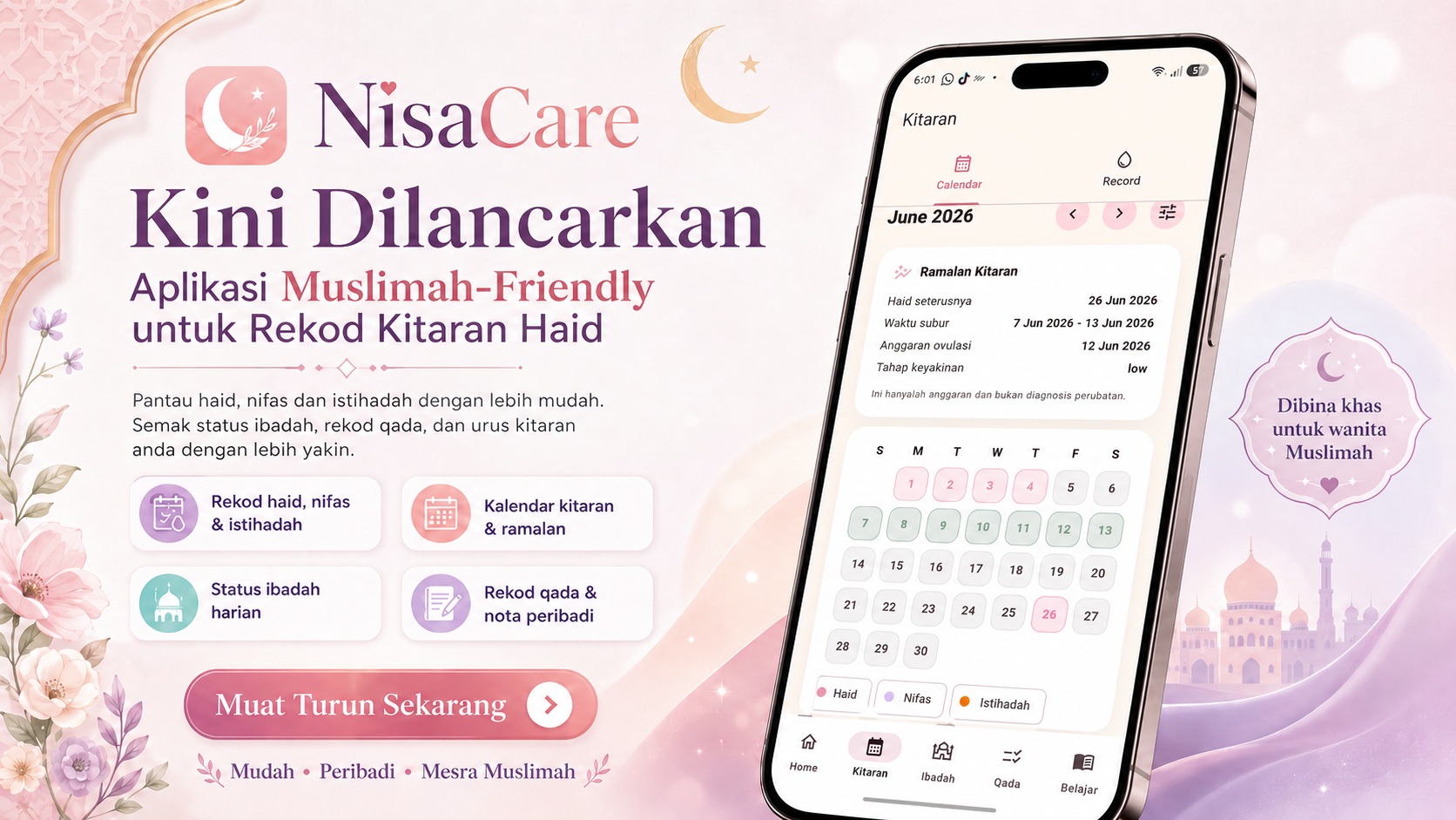 NisaCare Health cycle tracking mobile app interface